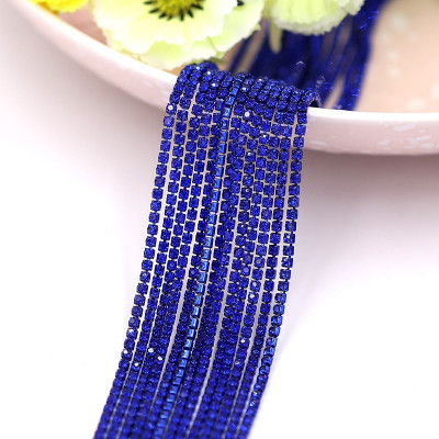 Стразовая цепочка (цвет синий, синие кристаллы, 2.0 мм, 10 см в упаковке)