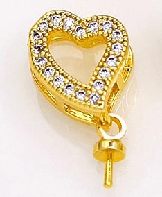 Бейл - штифт клеевой в форме сердца со стразами цвет желтое золото