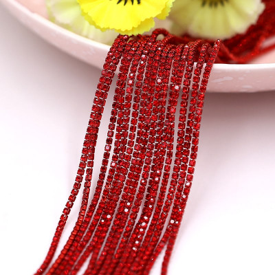 Стразовая цепочка (цвет красный, красные кристаллы, 2.0 мм, 10 см в упаковке)