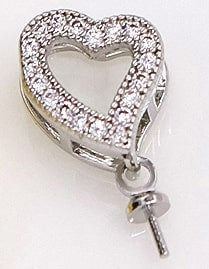 Бейл - штифт клеевой в форме сердца со стразами цвет серебро