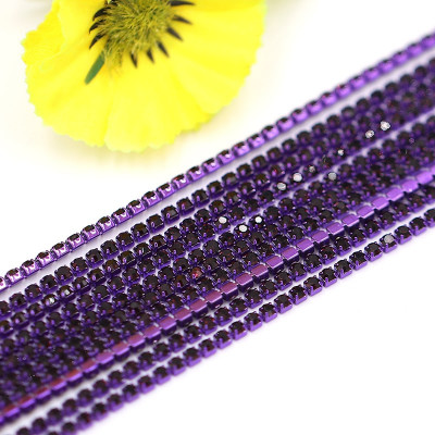 Стразовая цепочка (цвет фиолетовый, фиолетовые кристаллы, 2.0 мм, 10 см в упаковке)
