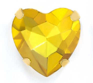 Стразы пришивные в цапах "сердце" (цвет золотой, золото, 12 мм) - 2 шт. в уп.