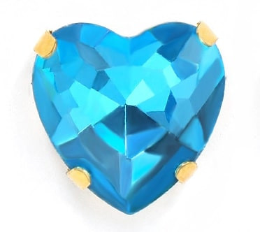 Стразы пришивные в цапах "сердце" (цвет голубой, золото, 12 мм) - 2 шт. в уп.