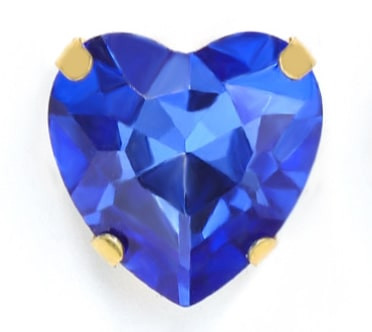 Стразы пришивные в цапах "сердце" (цвет синий сапфир, золото, 12 мм) - 2 шт. в уп.