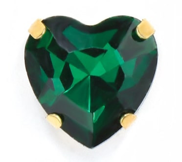 Стразы пришивные в цапах "сердце" (цвет зеленый, золото, 12 мм) - 2 шт. в уп.