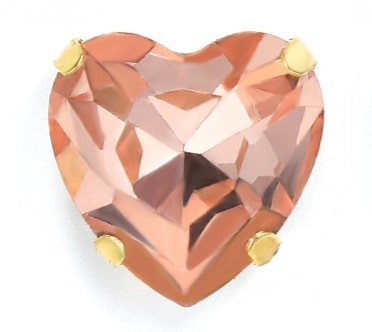Стразы пришивные в цапах "сердце" (цвет розовый персик, золото, 12 мм) - 2 шт. в уп.