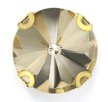 Стразы пришивные в цапах "круглые" (оправа золотого цвета, кристалл цвет шампань, 12 мм) - 3 шт. в уп.