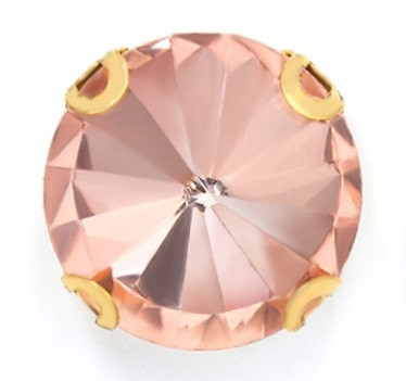 Стразы пришивные в цапах "круглые" (оправа золотого цвета, кристалл розовый персик, 12 мм) - 3 шт. в уп.