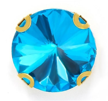 Стразы пришивные в цапах "круглые" (оправа золотого цвета, кристалл голубой, 10 мм) - 3 шт. в уп.