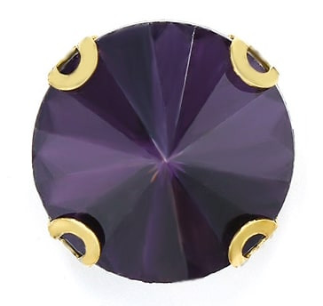 Стразы пришивные в цапах "круглые" (оправа золотого цвета, кристалл цвет темно-фиолетовый, 8 мм) - 3 шт. в уп.