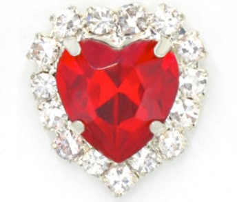 Стразы пришивные в цапах "сердце в кристаллах" (цвет красный, серебро, 10 мм) - 3 шт. в уп.