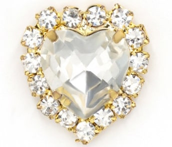 Стразы пришивные в цапах "сердце в кристаллах" (цвет прозрачный, золото, 10 мм) - 3 шт. в уп.