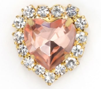 Стразы пришивные в цапах "сердце в кристаллах" (цвет розовый персик, золото, 10 мм) - 3 шт. в уп.
